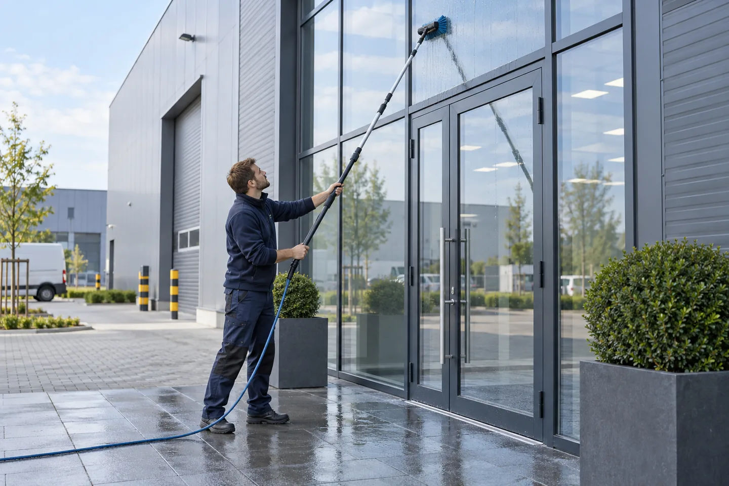 Reinigung einer modernen Gewerbehalle